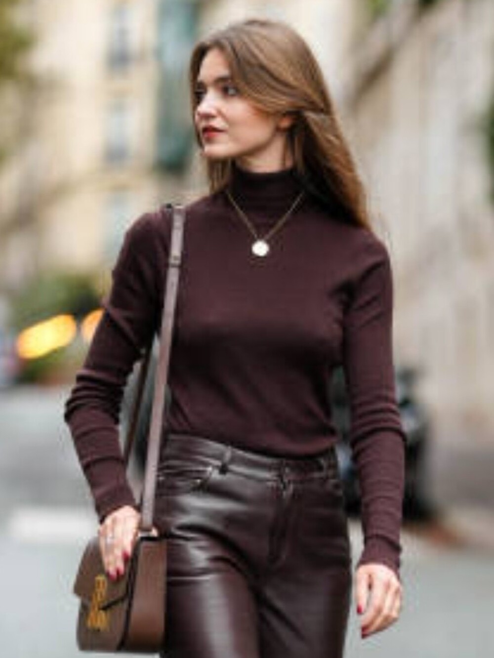 🌟NWOT Super Fine Merino/Cashmere Vrown Turtleneck  w/  Brass Button Cuffs S/M